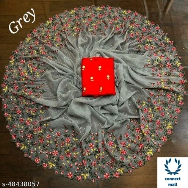 Charvi Voguish Sarees Georgette Saree - Saree Length Size:5.5m Blouse Length Size:0.8m, Grey, Georgette, Blouse Fabric:Art Silk, Multipack:1